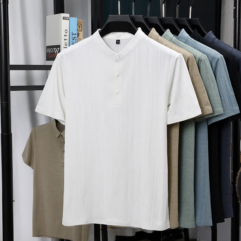 Mens Mandarin Collar Half Plac - đánh giá và giá Summer Clothing Line