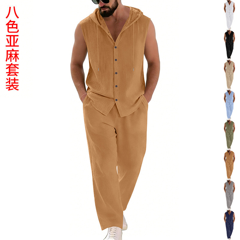 Men's Casual Linen Suit Hooded - đánh giá và giá Summer Clothing Sets