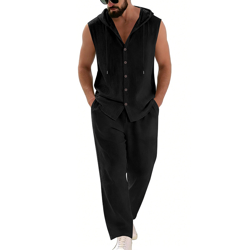 Men's Casual Linen Suit Hooded - đánh giá và giá Summer Clothing Sets