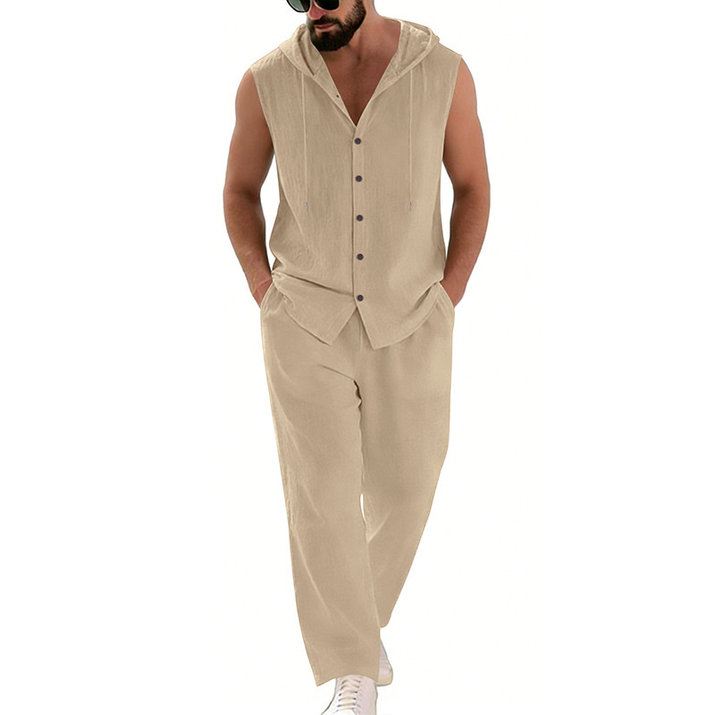 Men's Casual Linen Suit Hooded - đánh giá và giá Summer Clothing Sets