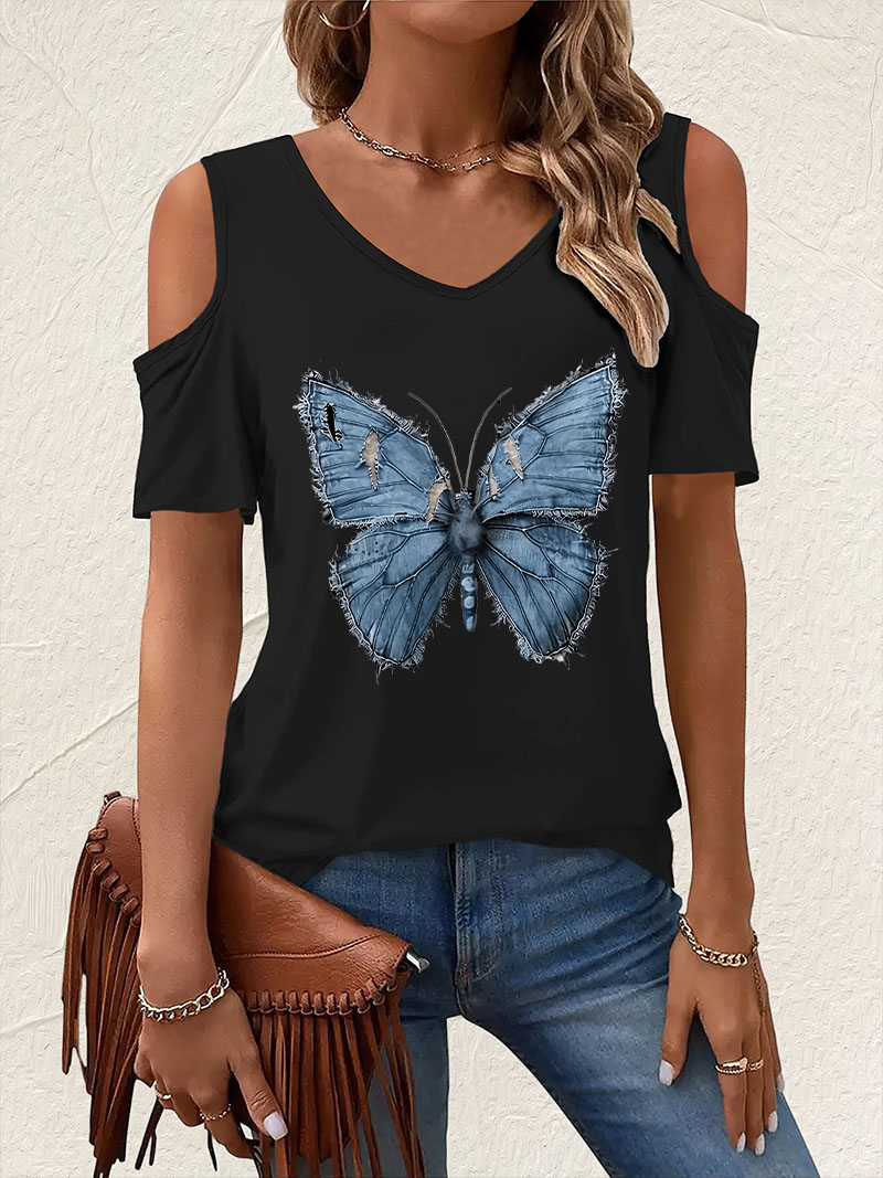 Vintage V-Neck Butterfly Print - đánh giá và giá Summer Clothing Drop