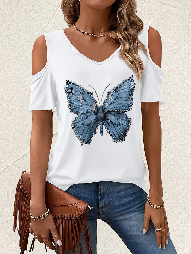 Vintage V-Neck Butterfly Print - đánh giá và giá Summer Clothing Drop